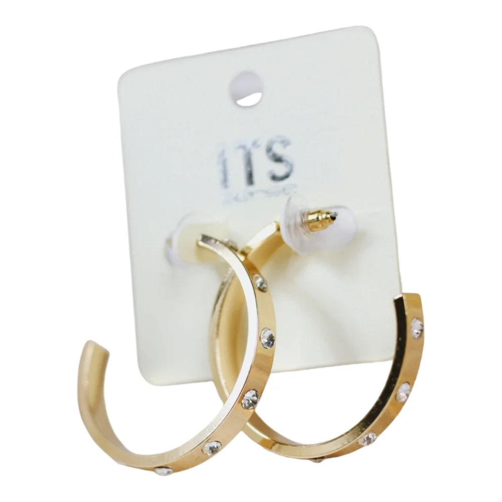 Gold Metal Hoop with Rhinestone Accent 1.5